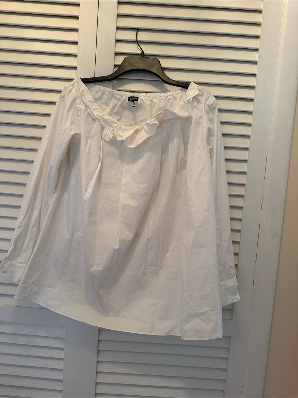 Jill Sander Women’s White Ruffle neck Long-Sleeve Blouse cotton/spandex